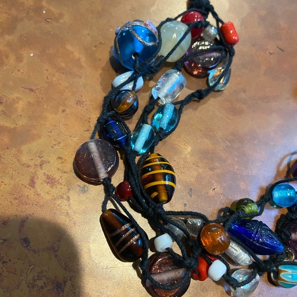Glass Beaded necklace w/thick cloth chain!  Fabulous beads and craftsmanship! - Picture 6 of 6
